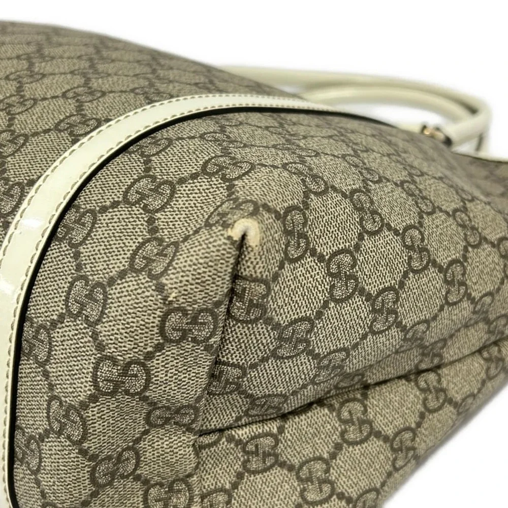 Gucci GG Plus/GG Supreme Tote Bag 197953 Beige Dark Brown Cream PVC Patent